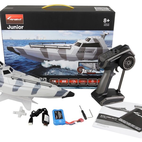 Bateau Rc Black Turbo Bateau Militaire Avec Propulsion À Jet 420mm