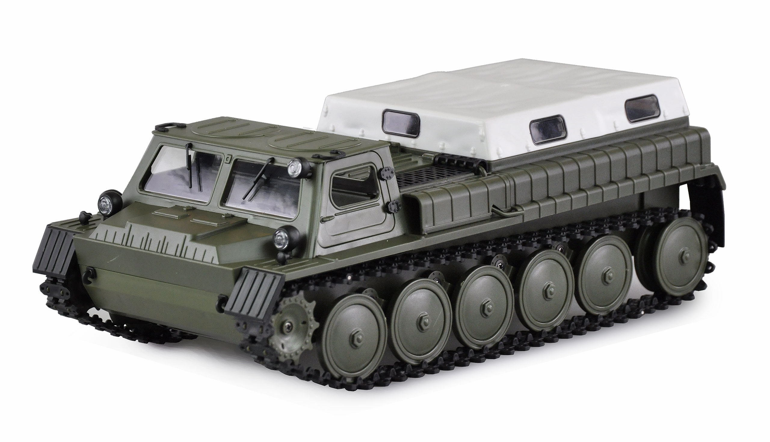 VÉHICULE BLINDÉ À RAILS 1/16 RTR VERT OLIVE/BLANC